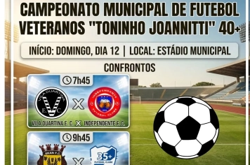 Campeonato Municipal de Futebol Veteranos “Toninho Joannitti” 40+ começa no domingo (12) em Duartina