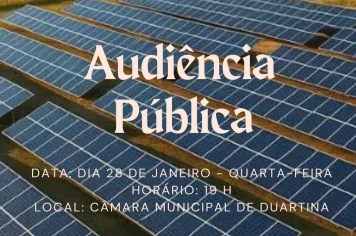 Prefeitura de Duartina convida população para Audiência Pública sobre projeto de usina fotovoltaica