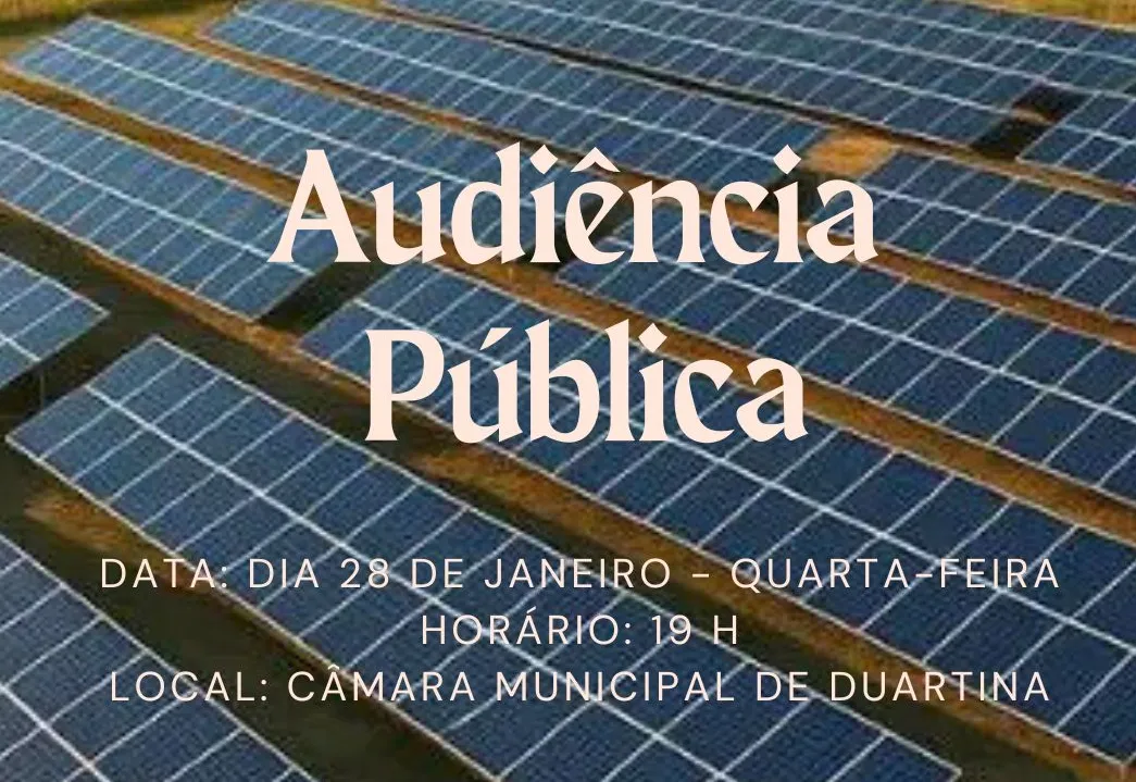 Prefeitura de Duartina convida população para Audiência Pública sobre projeto de usina fotovoltaica