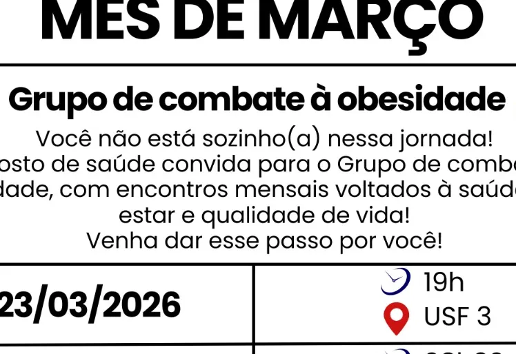 Programação de março dos grupos de combate a obesidade e cuidado com a mente