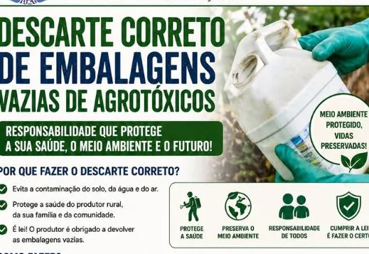 Descarte correto de embalagens de agrotóxicos: Prefeitura de Duartina reforça orientações aos produtores rurais